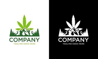 Marihuana und Berg abstrakt. kreative Illustration einfacher Berg mit Cannabisblatt-Logo-Designvektor vektor