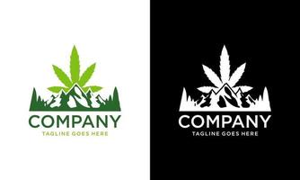marijuana och berg abstrakt. kreativ illustration enkelt berg med cannabis blad logotyp design vektor