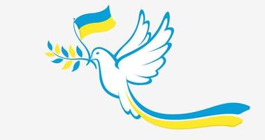 friedenstaube in blauer farbe, die in ihrem schnabel die flagge der ukraine und mit den farben der ukraine auf ihrem schwanz hält vektor