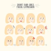 Gullig Kawaii Blond Hair Girl Facial Expression Set vektor