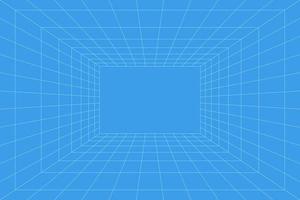 Rasterraum in Perspektive, Vektordarstellung im 3D-Stil. Innendrahtgitter aus blauen Linien, Vorlageninnenquadrat, digitale leere Box. Minimales Hintergrunddesign vektor