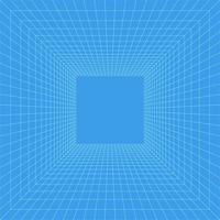 Rasterraum in Perspektive, Vektordarstellung im 3D-Stil. Innendrahtgitter aus blauen Linien, Vorlageninnenquadrat, digitale leere Box. Minimales Hintergrunddesign vektor