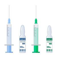 ett vaccin för att förebygga coronavirusinfektion orsakad av sars-cov-2-viruset. mot covid-19-epidemin. gröna och blå ampuller med lösning för intramuskulär administrering vektor