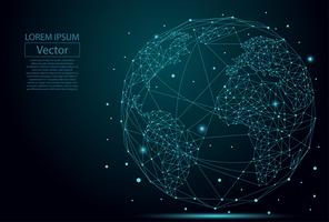 Abstrakt bild av en planet Jorden bestående av punkter, linjer och former. Global nätverksanslutning. Världskarta punkt och linjekomposition koncept för global verksamhet. Vektor illustration