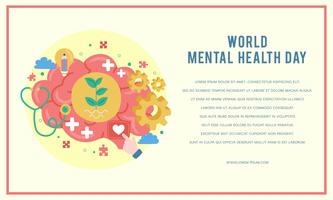 Weltplakat zum Tag der psychischen Gesundheit. Mentales Wachstum. Leeren Sie Ihren Geist. Positives Denken. Vektor - Illustration