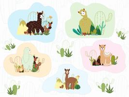 Llama och Cactus Clipart Bundle, No Drama Llamas Graphics Set. vektor