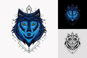 frontales symmetrisches Bild des Wolfs, der cool aussieht vektor