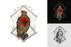 Adler-Emblem-Illustration. Weltsymbol der Freiheit. Retro-Farblogo des Falken. Adler detailliertes Logo vektor