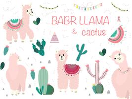Llama och Cactus Clipart Bundle, No Drama Llamas Graphics Set. vektor