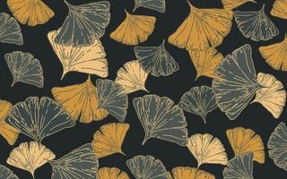 Ginkgo lässt nahtloses Muster. Ginkgo biloba goldener grauer Plakathintergrund, von der Natur inspirierter, eleganter Kunstdruck. botanisches dekoratives Design, Vektorillustration für Spa, Wellness, Stoff, Mode vektor