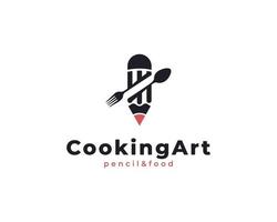 Logo für kreative Kochkunst. Kombination aus Gabel, Löffel und Bleistift als Inspiration für das Logo-Design von Food Writer-Blog-Restaurant-Rezepten vektor