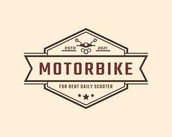 Inspiration für das Logo-Design des klassischen Vintage-Retro-Label-Emblems für Motorrad- und Rollervermietung vektor