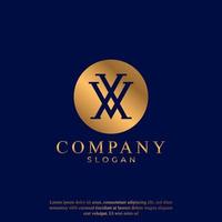 kreativer anfangsbuchstabe xv vx im kreis verknüpft künstlerisches blaues und goldenes farbsymbol logo design template element. vektor