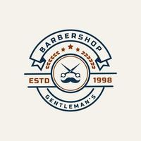 Vintage-Retro-Abzeichen-Friseurladen-Logo mit Scherensymbol für Gentleman-Haarschnitt-Emblem-Design-Symbol vektor