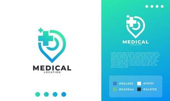 Logo-Designvektor für medizinische Standorte, plus Symbol mit Pin-Map-Logo-Kombination. geeignet für geschäftliche und medizinische Ikonen vektor
