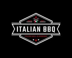 Inspiration für das Design des klassischen Vintage-Retro-Label-Emblems mit italienischem Grill-Barbeque-Logo vektor