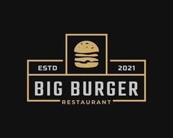 klassischer Vintage-Retro-Label-Emblem Schinken-Rindfleisch-Patty-Burger für Fast-Food-Restaurant-Logo-Design-Inspiration vektor