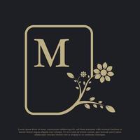 rektangel bokstaven m monogram lyx logotyp mall blomstrar. lämplig för naturligt, eko, smycken, mode, personligt eller företagsmärke. vektor