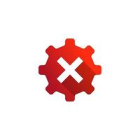 dålig kugghjulslogga. fel märke inuti kugghjulet röd symbol ikon mallelement vektor
