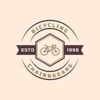 vintage retro märke för cykel reparation och tjänster butik logotyp emblem designsymbol vektor