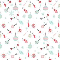 seamless mönster med juldekor. bara julleksaker och flagga krans i handritad doodle stil. kan användas som bakgrund, förpackningspapper, omslag, tyg och etc. frihandsteckning vektor