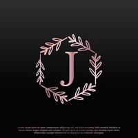 Elegantes J-Buchstaben-Sechseck-Blumenlogo mit kreativer, eleganter Blattmonogramm-Zweiglinie und rosa schwarzer Farbe. verwendbar für Firmen-, Mode-, Kosmetik-, Spa-, Wissenschafts-, Medizin- und Naturlogos. vektor