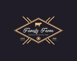 klassisk vintage retro etikett märke emblem boskap, angus, nötkött familj gård logotyp design inspiration vektor
