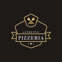 vintage retro-abzeichen für spachtel pizza pizzeria logo emblem design symbol vektor