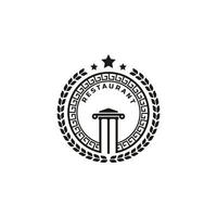 klassiskt vintage retro etikettmärke antikt grekiskt mynt med pelare kolumn, lagerkrans, gränsmönster emblem logotyp designmall vektor