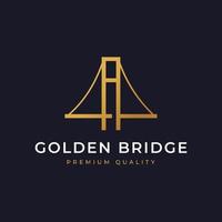 architektur goldene bogenflussbrücke einfaches minimalistisches logo im linienstil design inspiration vektor