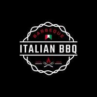 Inspiration für das Design des klassischen Vintage-Retro-Label-Emblems mit italienischem Grill-Barbeque-Logo vektor