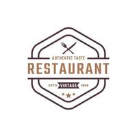 klassisk vintage märke korsad sked gaffel kniv rustik vintage retro för kök mat meny maträtt restaurang logotyp design inspiration vektor