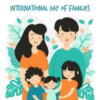 Übergeben Sie gezogenen internationalen Familientag / internationalen Tag von Familien mit Blumenkranz-Liebes-Hintergrund - Vater Mother Daughter Son Baby Vector Illustration