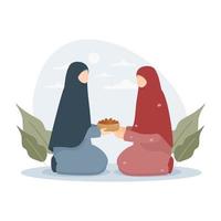 muslimische Frau gibt der armen Frau im Ramadan Iftar-Essen