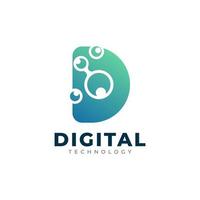 digital bokstav d logotyp formgivningsmall för teknik vektor