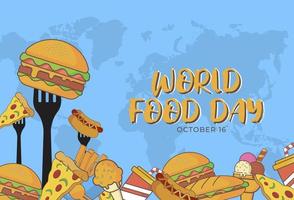 platt designillustration av mall för World Food Day, design lämplig för affischer, bakgrunder, gratulationskort, World Food Day-tema vektor