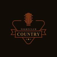 Vintage Retro-Abzeichen für Country-Gitarrenmusik Western Saloon Bar Cowboy-Logo-Emblem-Symbol vektor