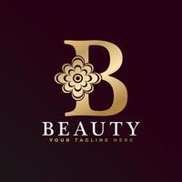 elegant b luxury logotyp. gyllene blommor alfabetet logotyp med blommor blad. perfekt för mode, smycken, skönhetssalong, kosmetika, spa, boutique, bröllop, brevstämpel, hotell- och restauranglogotyp. vektor