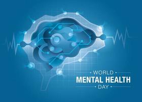 världsdagen för mental hälsa, encefalografi hjärndesign, hjärna och mental hälsa. vektor