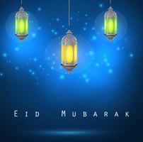 eid mubarak gruß mit hängender arabischer lampe vektor