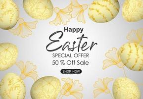 Osterverkauf Banner Hintergrundvorlage mit Eiern und Blättern
