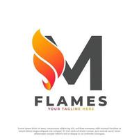 Flamme mit Logo-Design des Buchstaben m. Feuer-Vektor-Logo-Vorlage vektor