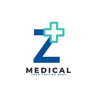 bokstaven z kors plus logotyp. användbar för logotyper för företag, vetenskap, hälsovård, medicin, sjukhus och natur. vektor
