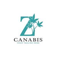 buchstabe z grünes canabis-logo-alphabet mit medizinischem marihuanablatt. verwendbar für Firmen-, Wissenschafts-, Gesundheits-, Medizin- und Naturlogos. vektor