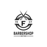 buchstabe f vintage barber shop abzeichen und logo design inspiration vektor