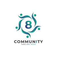 community nummer 8 connecting people logotyp. färgglad geometrisk form. platt vektor logotyp designmall element.