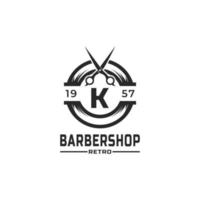 buchstabe k vintage friseurladen-abzeichen und logo-design-inspiration vektor