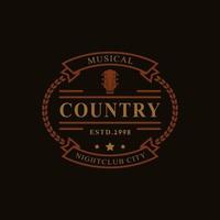 Vintage Retro-Abzeichen für Country-Gitarrenmusik Western Saloon Bar Cowboy-Logo-Emblem-Symbol vektor