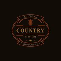 vintage retro märke för country gitarr musik western saloon bar cowboy logotyp emblem symbol vektor