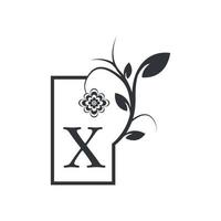 elegantes x-luxus-logo mit quadratischem rahmen. Blumen mit Blumenblättern. Perfekt für Mode, Schmuck, Schönheitssalon, Kosmetik, Spa, Boutique, Hochzeit, Briefstempel, Hotel- und Restaurantlogo. vektor